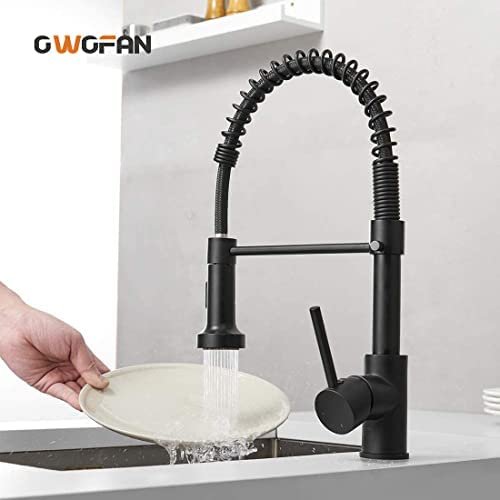 OWOFAN Black Kitchen Faucet with Pull Down Sprayer Stainless Steel Single Handle Pull Out Spring Sink Faucets 1 Hole Or 3 Hole Dual Function for Farmhouse Camper Laundry Utility Rv Wet Bar - Image 9