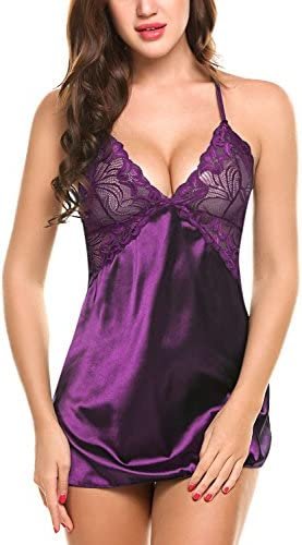 Avidlove Women's Lingerie V-Neck Sleepwear Satin Sleepwear Lace Chemise Mini Teddy - Image 2