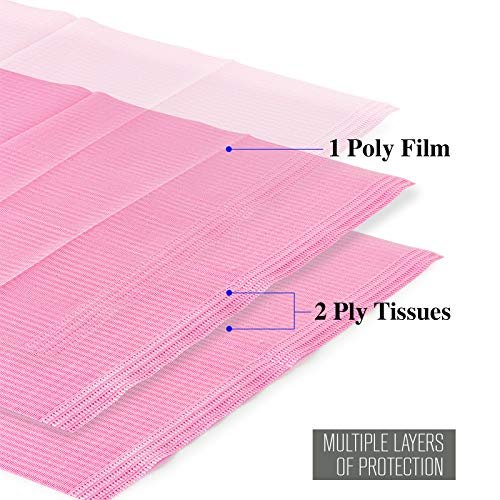 JMU Pink Dental Bibs (125 Pcs), Disposable Patient Bibs 13" x 18", 3 Ply Waterproof Tattoo Bibs Nail Paper Towels Tray Covers - Image 3