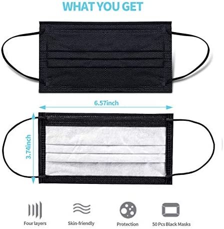 Black Disposable Face Masks 4 Layers Protection 50Pcs, Breathable Dust Mask Mouth Covers for Adult - Image 5