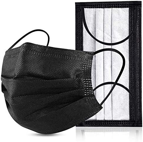 Black Disposable Face Masks 4 Layers Protection 50Pcs, Breathable Dust Mask Mouth Covers for Adult - Image 2