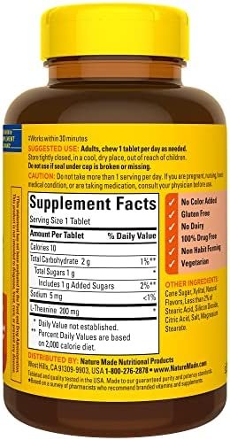 Nature Made Chewable L Theanine 200mg, L-Theanine Supplement for Stress Relief, 50 Chewable Tablets, 50 Day Supply - Image 11