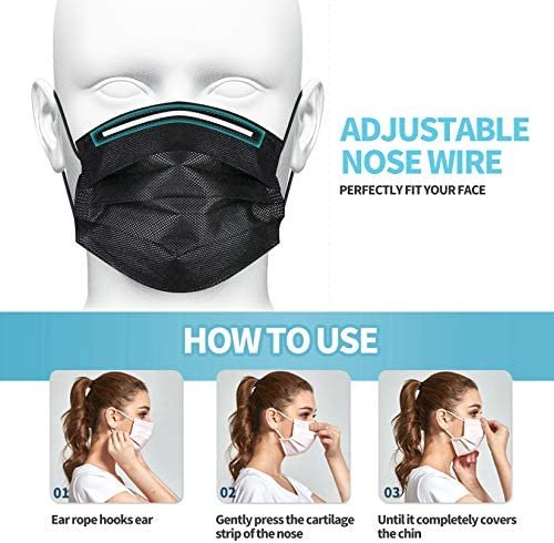 Black Disposable Face Masks 4 Layers Protection 50Pcs, Breathable Dust Mask Mouth Covers for Adult - Image 6