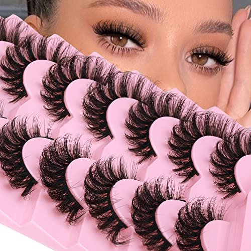 JIMIRE Mink Lashes Fluffy Cat Eye Lashes Wispy 6D Volume False Eyelashes Look Like Extensions Thick Soft Curly Fake Lashes 7 Pairs Pack - Image 2