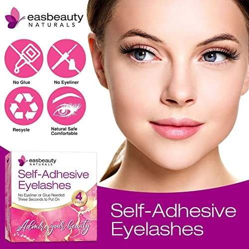 easbeautynaturals Reusable Self Adhesive Eyelashes Natural Look, No Eyeliner or Glue Needed and Easy to Put On, Reusable Self Sticking 4 Pair (Pack of 1) Ak-12 0 - Image 7