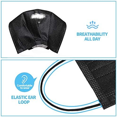 Black Disposable Face Masks 4 Layers Protection 50Pcs, Breathable Dust Mask Mouth Covers for Adult - Image 4