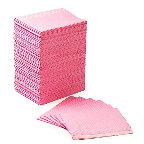 JMU Pink Dental Bibs (125 Pcs), Disposable Patient Bibs 13" x 18", 3 Ply Waterproof Tattoo Bibs Nail Paper Towels Tray Covers - Image 2