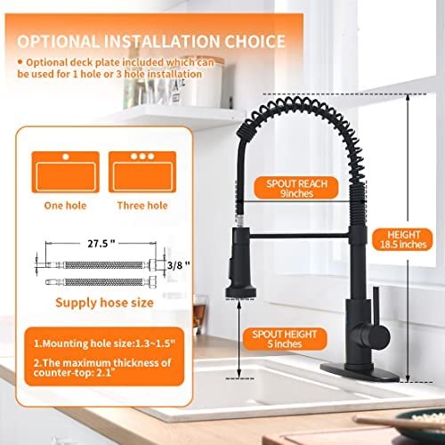 OWOFAN Black Kitchen Faucet with Pull Down Sprayer Stainless Steel Single Handle Pull Out Spring Sink Faucets 1 Hole Or 3 Hole Dual Function for Farmhouse Camper Laundry Utility Rv Wet Bar - Image 5
