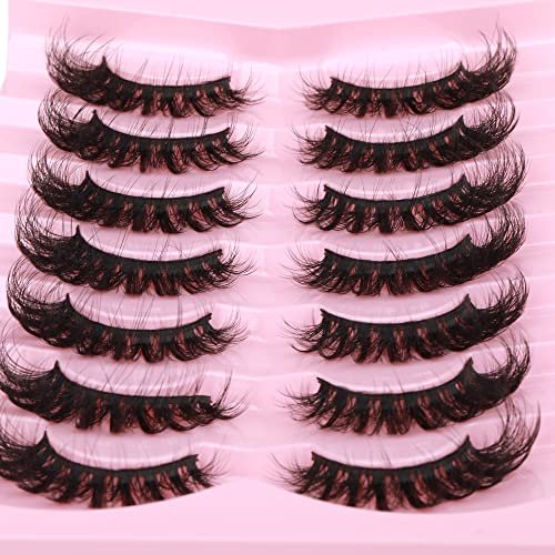 JIMIRE Mink Lashes Fluffy Cat Eye Lashes Wispy 6D Volume False Eyelashes Look Like Extensions Thick Soft Curly Fake Lashes 7 Pairs Pack - Image 6
