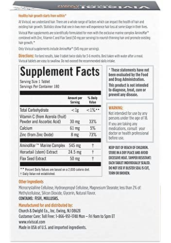 Viviscal Men's Hair Growth Supplements for Thicker, Fuller Hair Clinically Proven with Proprietary Collagen Complex 180 Tablets - 3 Month Supply - Image 3